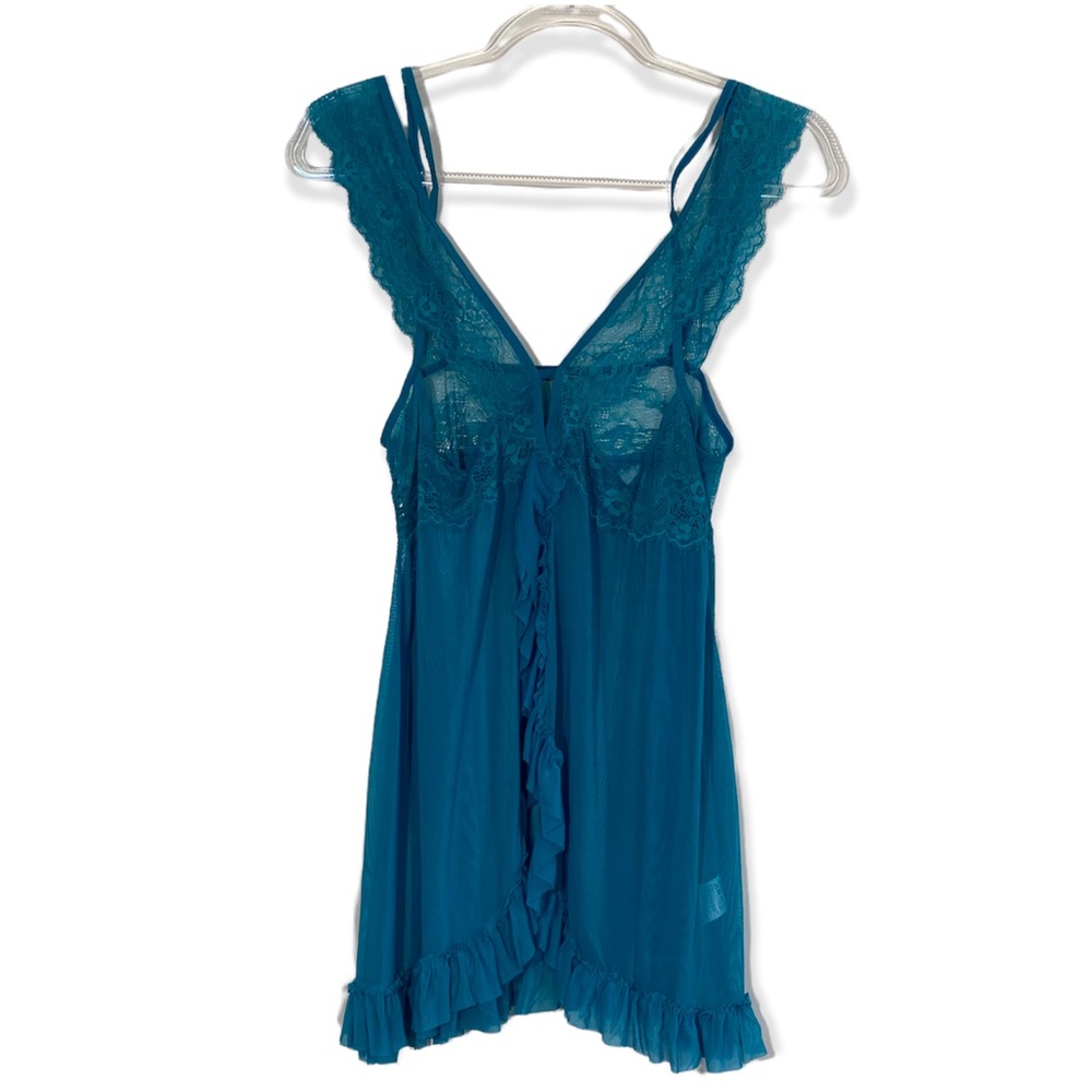 Ababoon turquoise Babydoll open front Lace Sexy Off Shoulder